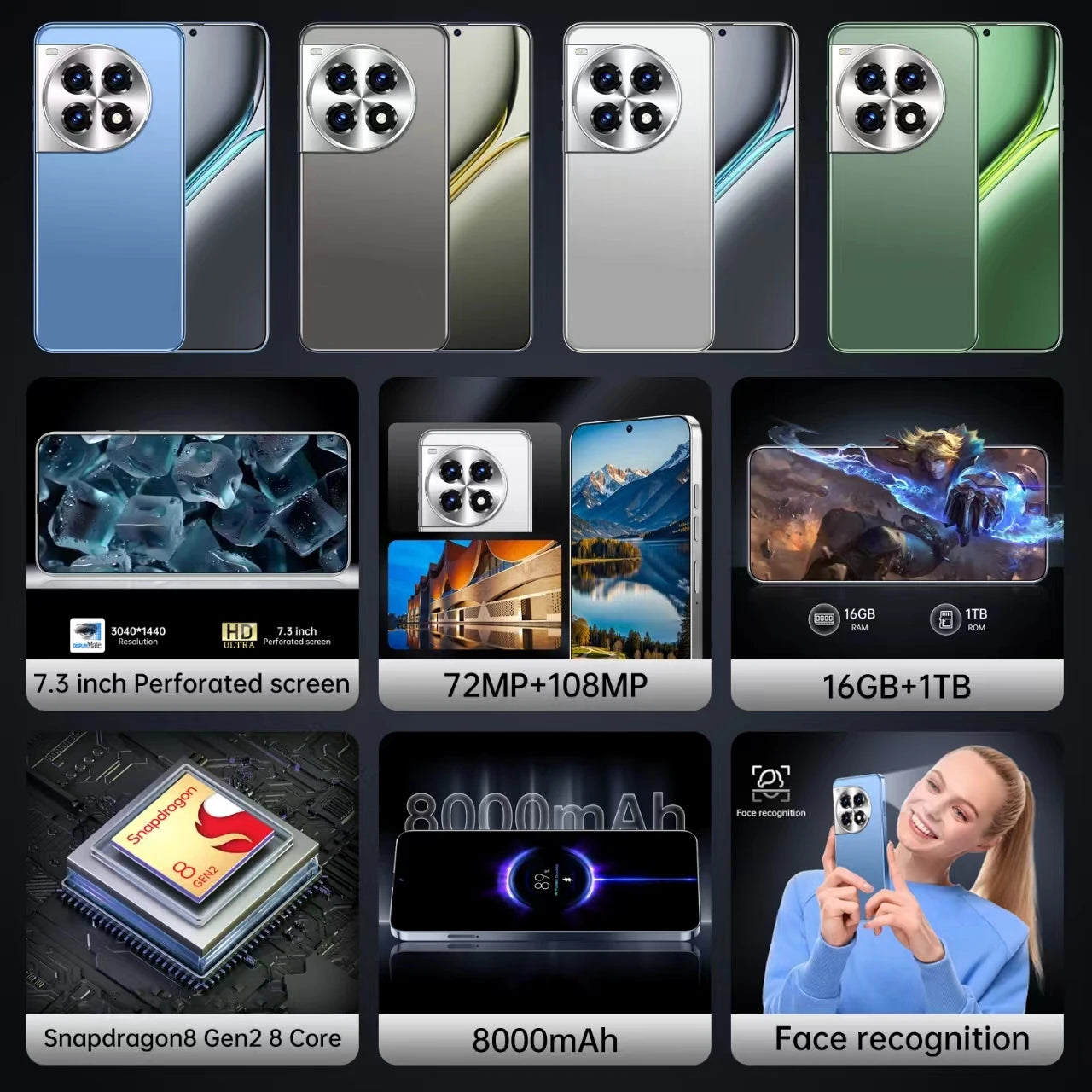 2025 Newest OnePlus 12R 5G Global, 12GB+256GB 7.3 Inch ColorOS 15 Deca Core Smart Phone - Tidesmit