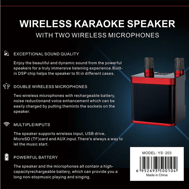 Bluetooth Speaker -Ktv Stereo Karaoke Machine Portable Bluetooths Karaoke Speaker for Adults and Kids With 2 Wireless Microphones