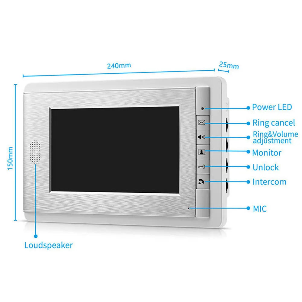 7 Inch Color Video Door Phone doorbell RFID Access Control Camera System for 2/3/4Unit  multi apartments Intercom