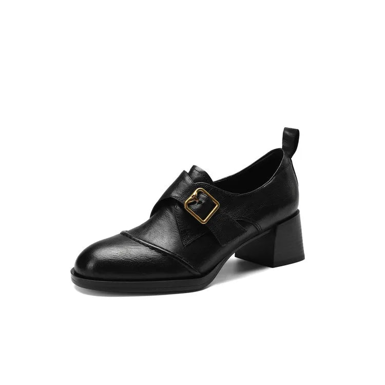 Genuine Leather Durable Breathable Loafers Comfortable Shoes Dress Style for Office and Daily Use with Buckle for Female