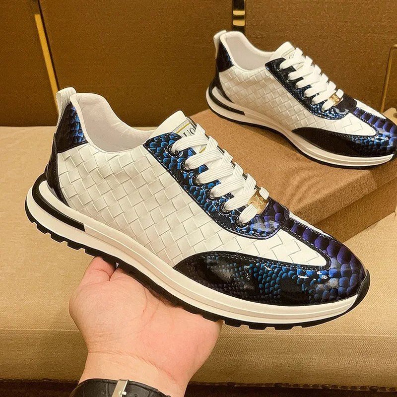Luxury Sneakers Men's Fashion Leather Printed Bee Outdoor Casual Shoes Comfortable Men's Running Shoes