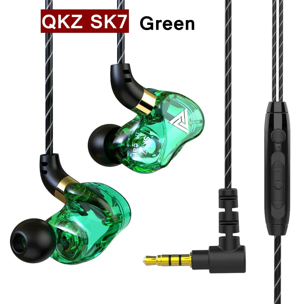 QKZ AK6 SK7 Copper Driver HiFi Wired Earphone with MIC Sport Running Headphones Bass Stereo Headset Music Earbuds fone de ouvido SK7 Green Tidesmit