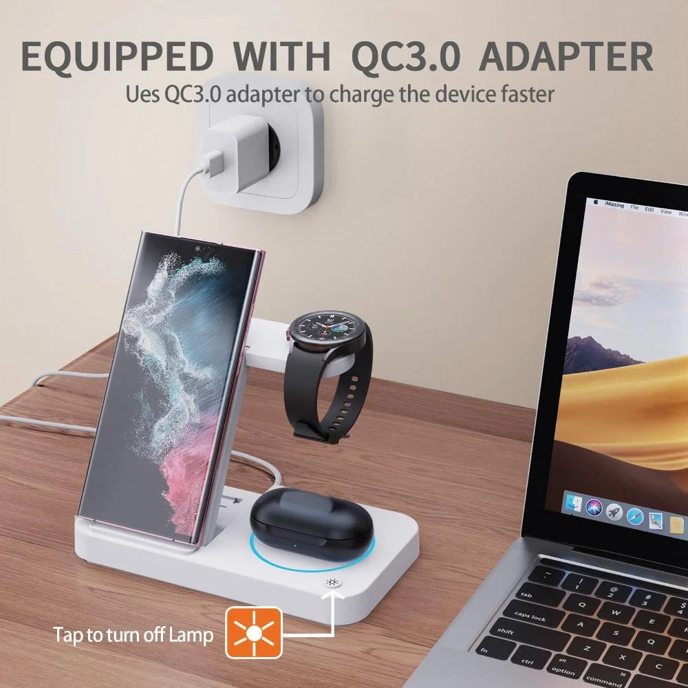 Wireless Charger 3in1 4 in 1 15w Fast Charging Station Foldable Adjustable Phone Charger Dock for iPhone Apple Watch for Airpods Tidesmit
