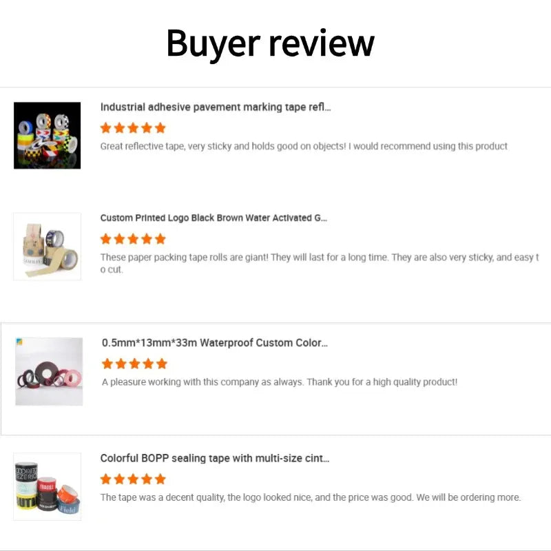 Buyer review list for custom printed kraft packing tape