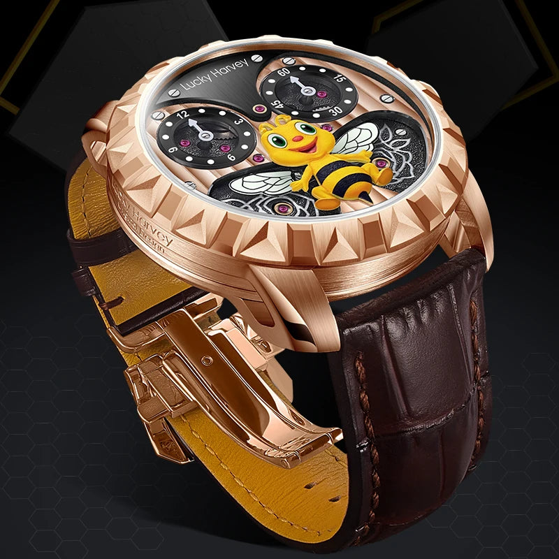 Lucky Harvey Luxury Movement Wristwatches 43mm Dial Luminous Automatic Bees Mechanical Wrist Watch