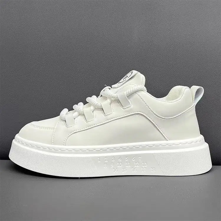 Luxury High-end Thick-soled Men's Shoes 2025 Spring New Model Artificial Pu Breathable Lace-up White Sneakers Popular Online