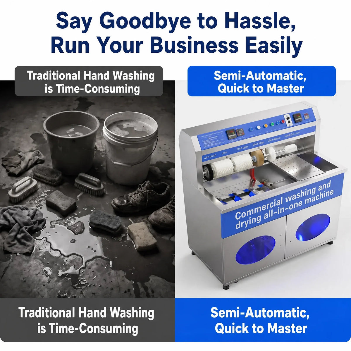 Commercial Shoe Washing and Drying Machine with Multiple Brushes