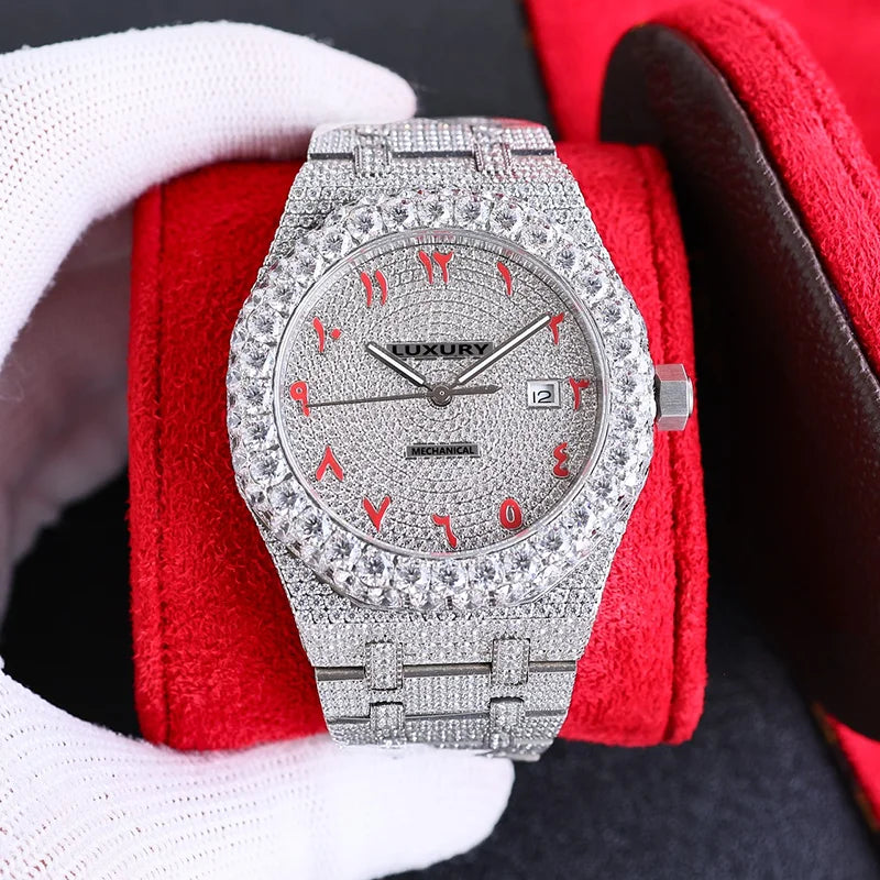 Wholesale Customized High Quality Iced Out Men's Mechanical Diver Watch Water Resistant with Moissanite & Diamond Tester
