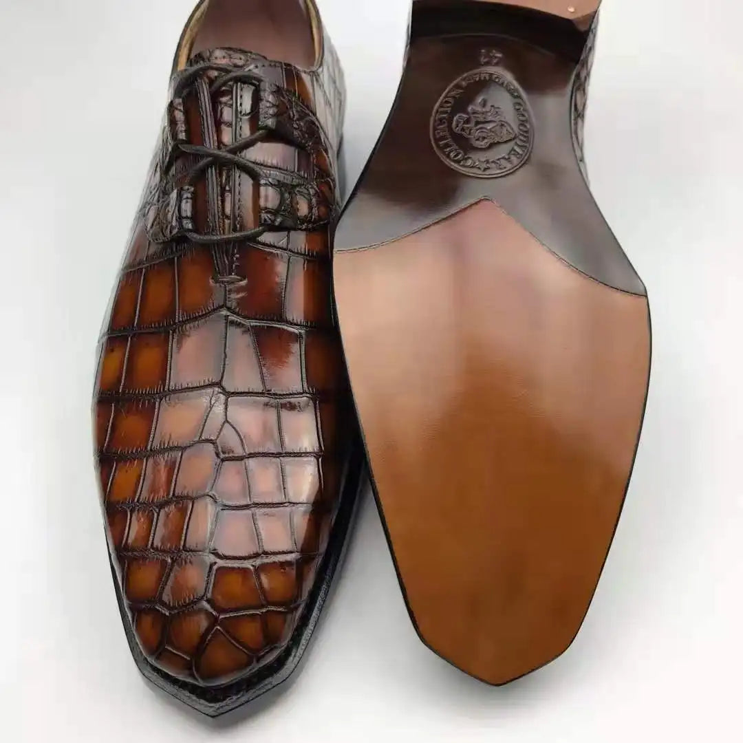 Goodyear Welt Handmade Branded Shoes Men Genuine Crocodile Leather Formal Mens Shoes Alligator Skin Luxury Dress Shoes & Oxfords