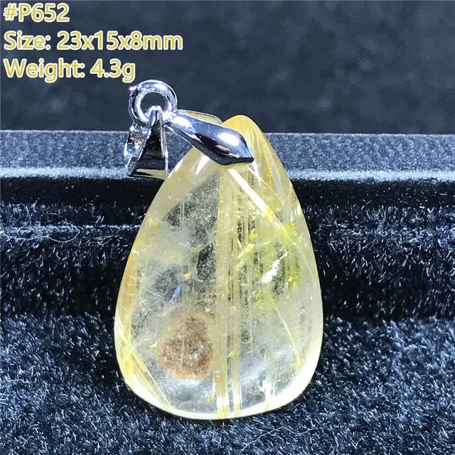Natural Gold Rutilated Quartz Sterling Silver Pendant Necklace for Women & Men Healing Wealth Gift CCGTC Certified AAAAA