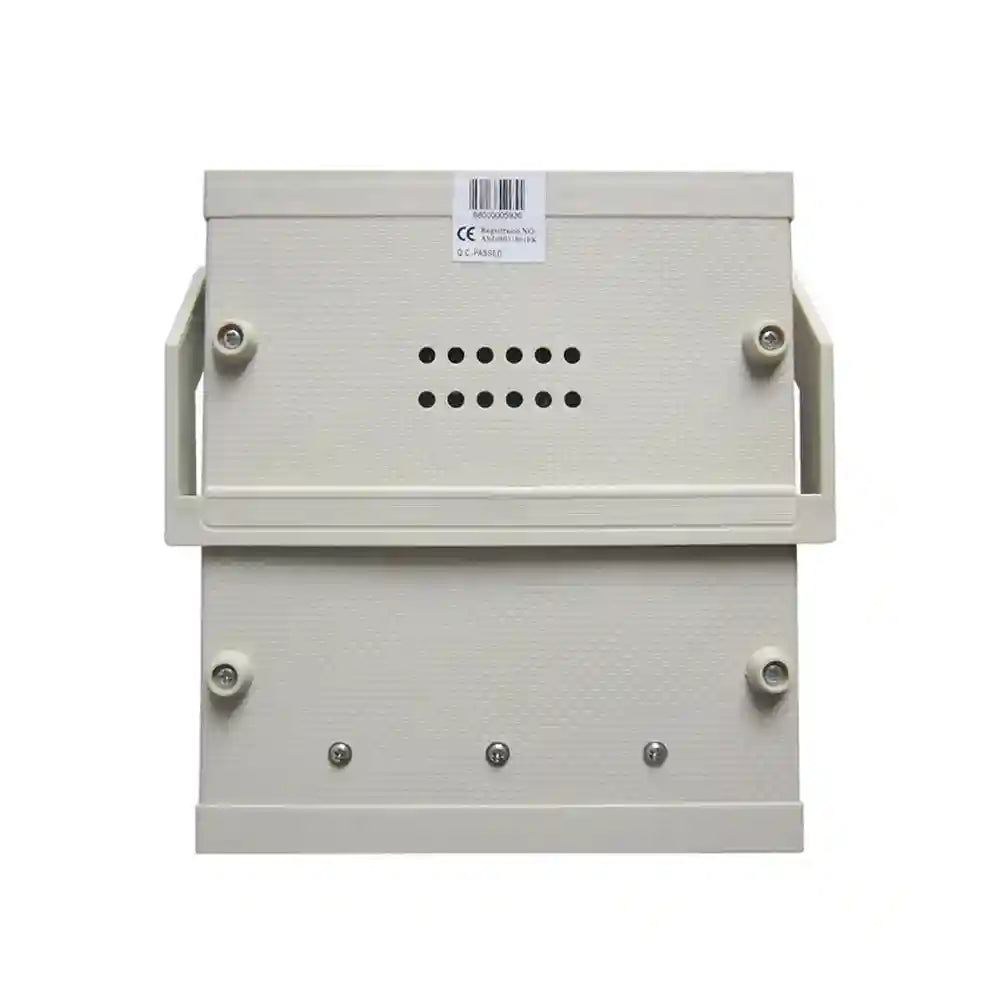 Beige ionic foot detox spa machine control unit with ventilation holes, screws, and top label on a white background.