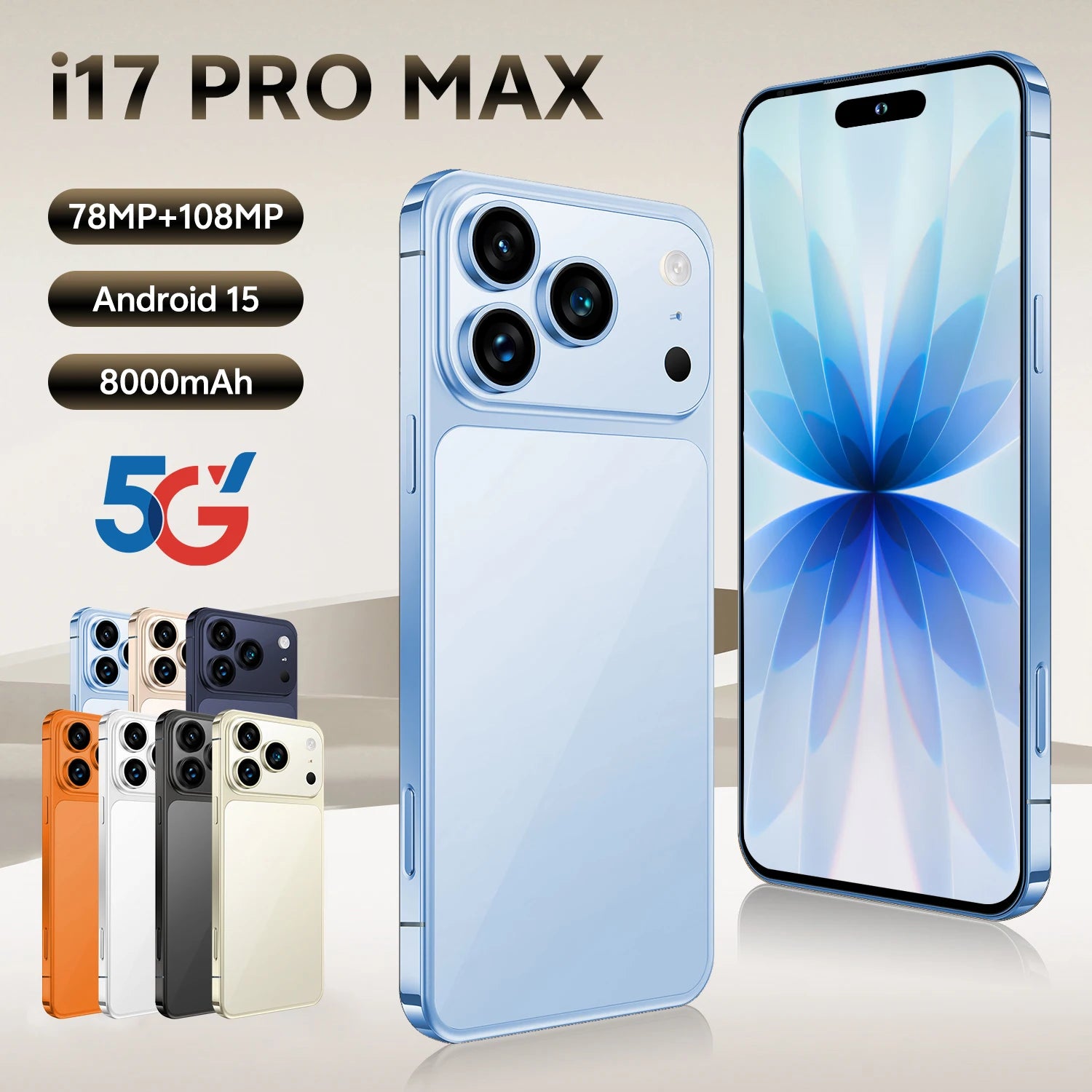 Unlocked 5G Smartphone: 1TB Storage, 16GB RAM & 108MP Camera Blue 16g 1TB Tidesmit