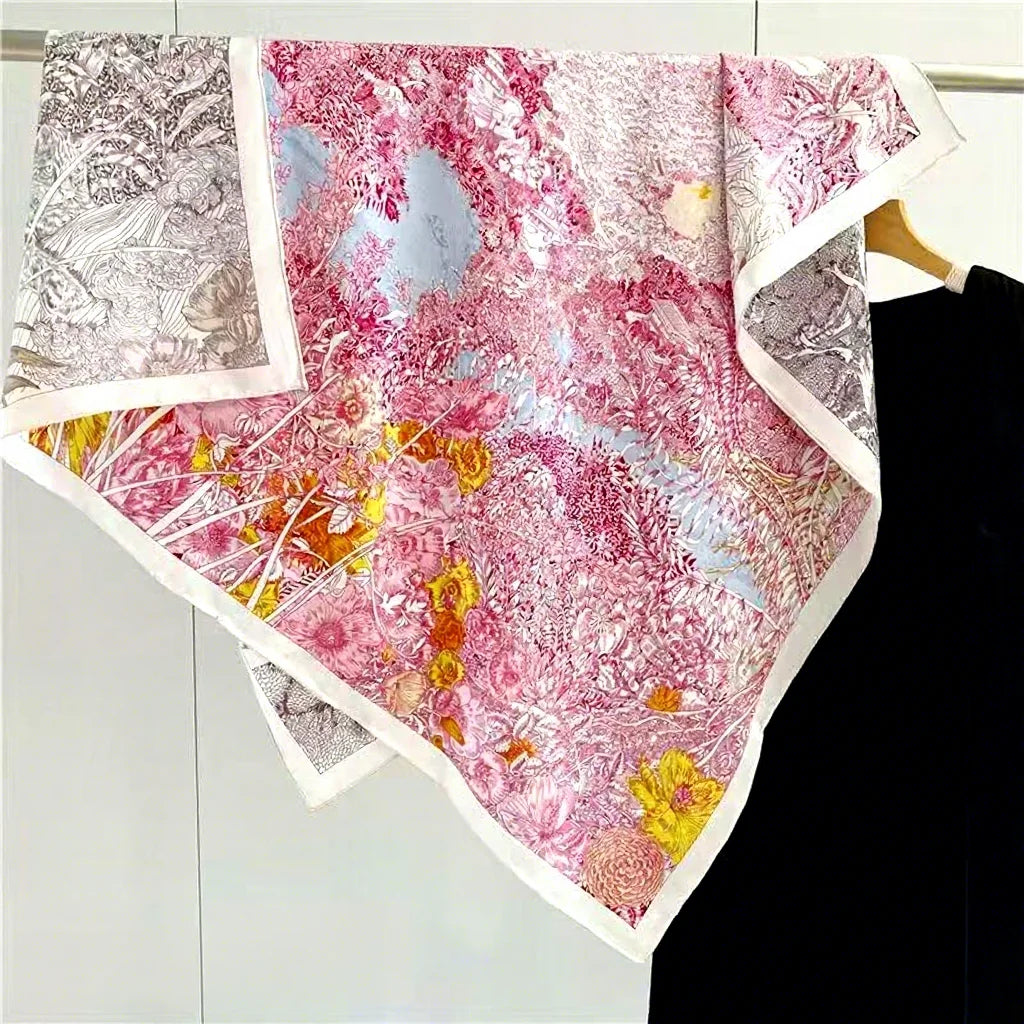 108cm Silk Twill Square Scarves 19MM Heavyweight Silk Printed Scarf 100% Mulberry Silk Two-tone Large Square Scarf