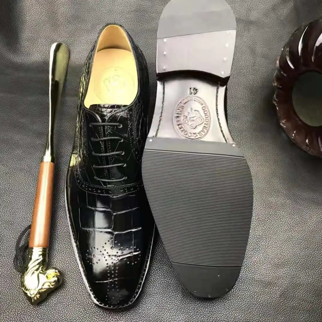 Goodyear Chic Alligator Shoes Men Original Chaussures Hommes Genuine Crocodile Leather Shoes for Men Comfortable Men's Shoes