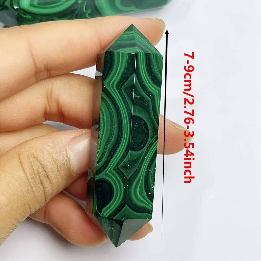 One Piece of Natural Rare Malachite Stone Double-Point Crystal Tower for Jewelry Making, Home Decor, and Holiday Gifts.