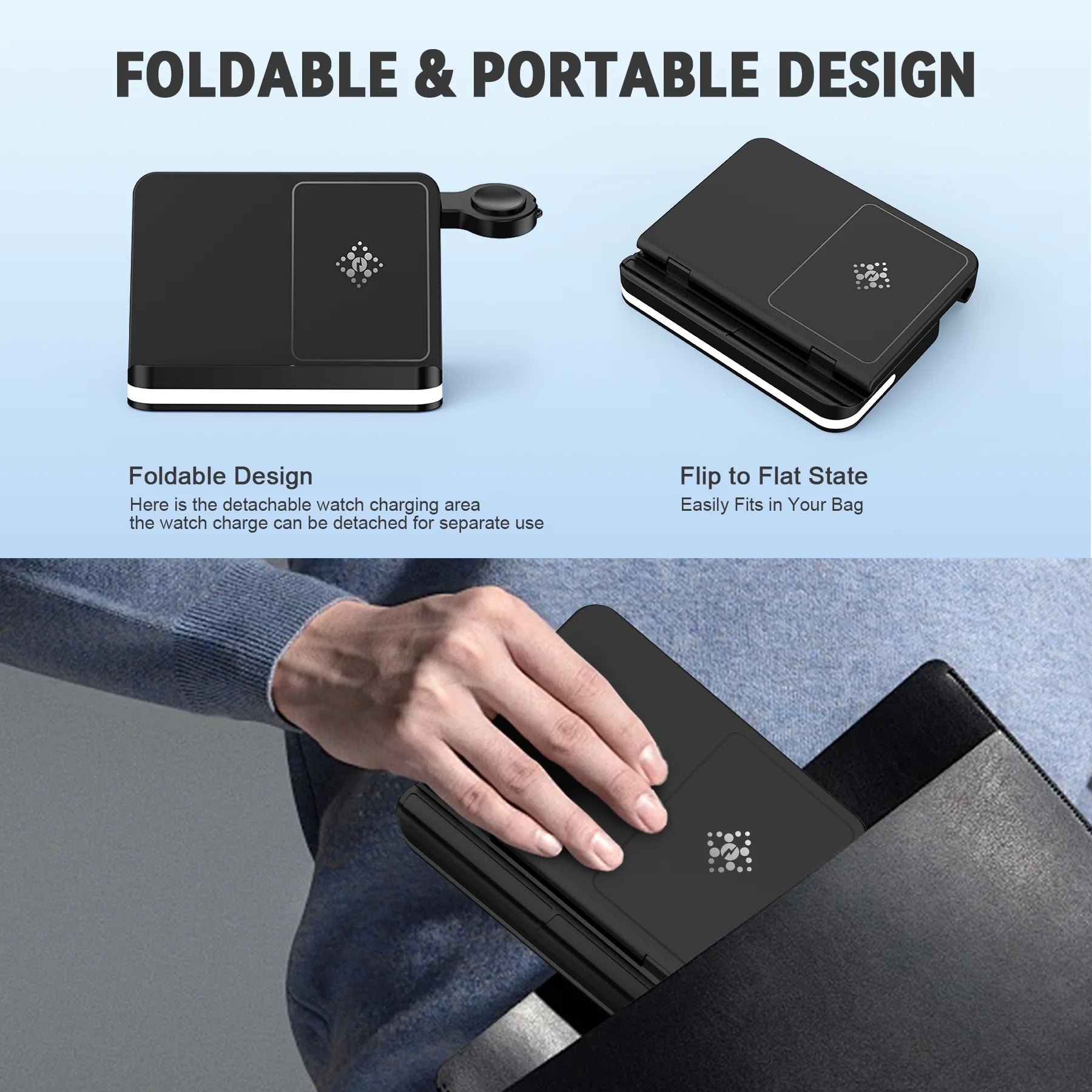 Power bank charger-2024 3-in-1 Wireless Charger Station 15W Fast Charging Magnetic Stand Smartphones Tablets Headphones Watches (QC3.0 Compatible) Tidesmit