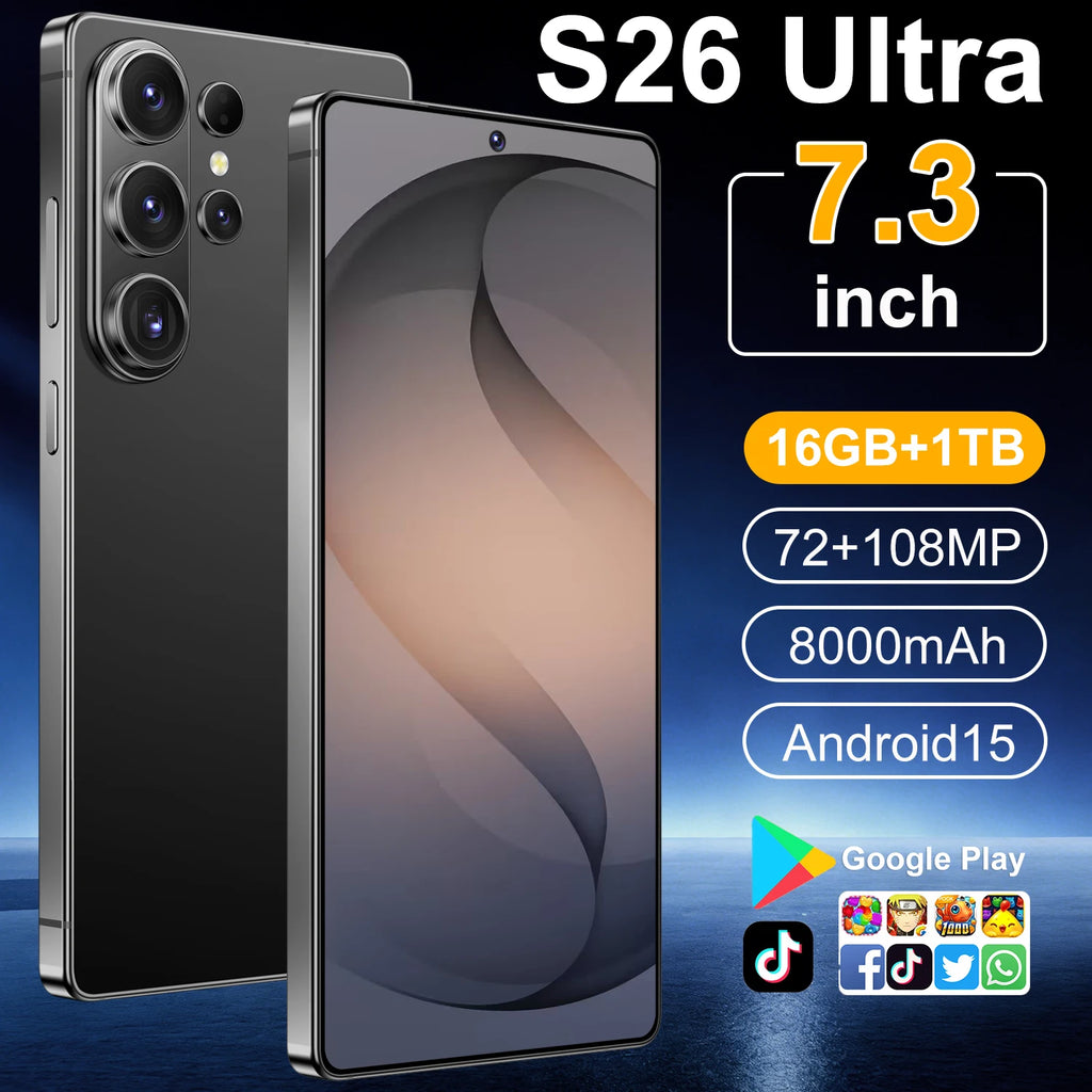 Original S26 Ultra 5G Smartphone with 16GB RAM 1TB storage unlocked Android 15 dual SIM and HD beauty camera
