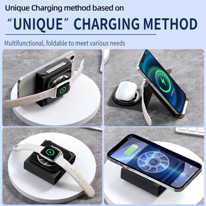 Multifunction Wireless Charger Mobile Phone & Accessories 3 in 1 Foldable 15w Fast Charging Wireless Charger Tidesmit