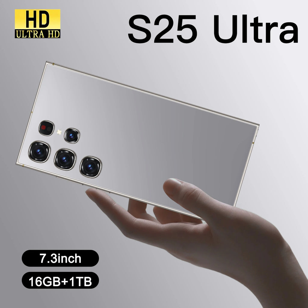 Tidesmit S25 Ultra 7.3 inch octa core smartphone with 108MP camera for gaming, available in global version.