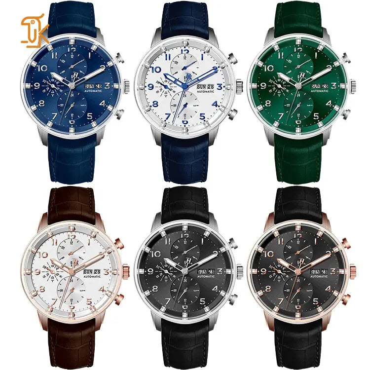 Mechanical Automatic Multifunctional Watch Stainless Steel Luminous Business Formal Dress Mens Wristwatch Clock Reojes De Hombre
