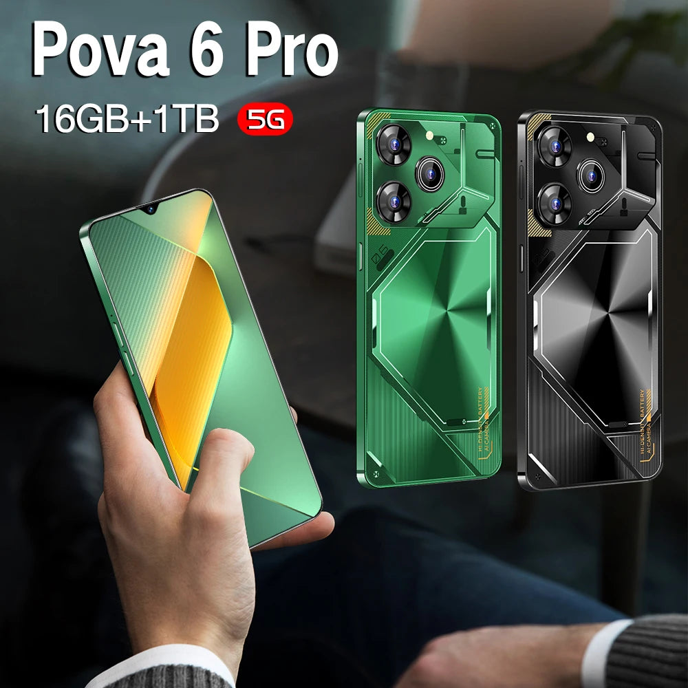 Unlocked Pova 6 Pro 5G Smartphone 16GB RAM 1TB ROM Long Battery Life Dual SIM Android Smart 5G Phone - Tidesmit
