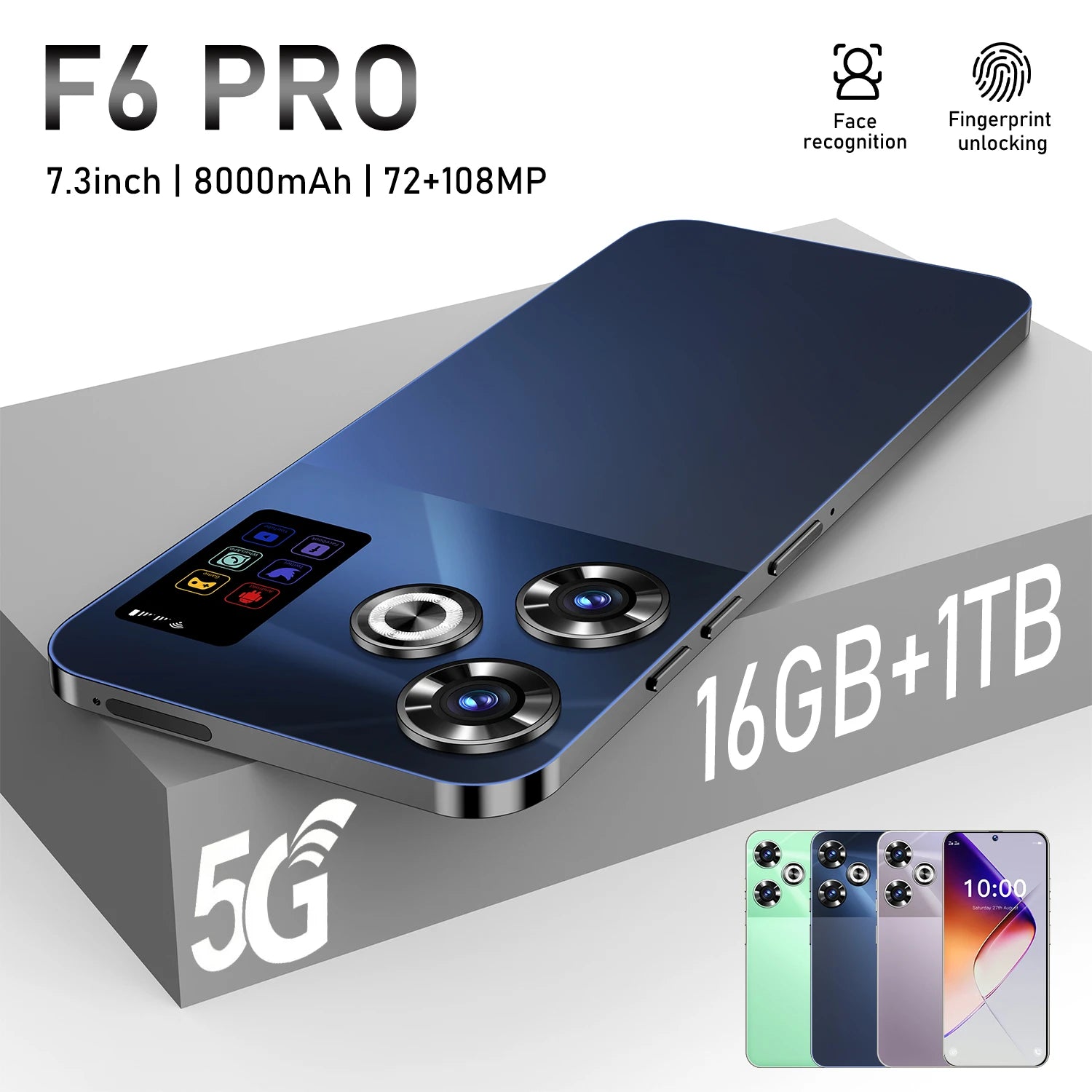 5G Smartphone 1TB 16GB RAM Android - Dual SIM unlocked mobile Black16G+1TB 16g Tidesmit