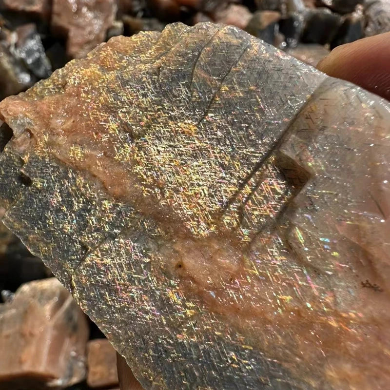 Hot Sale rare Backbone Natural Rough Grid Sun Stone Metro Shower rainbow Crystal Gemstone Raw Sunstones