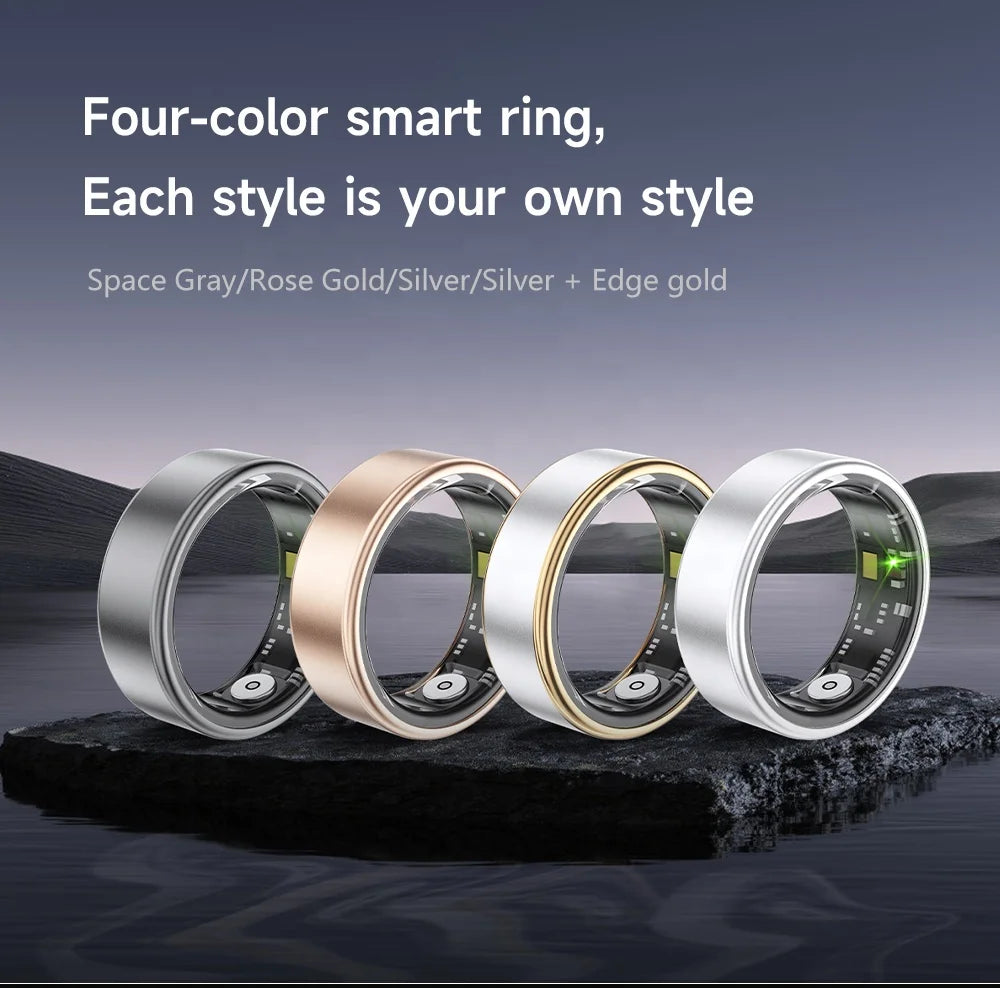 Smart Ring SR06 5ATM Silver Gold Fitness Tracker App Control Heart Rate Blood Oxygen Pressure Sleep Step Distance Monitor for Tidesmit
