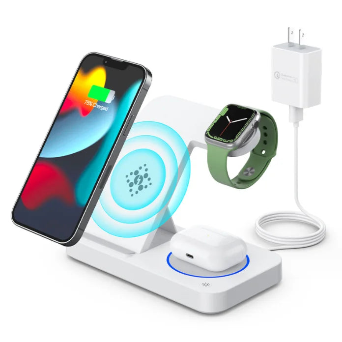 Wireless Charger 3in1 4 in 1 15w Fast Charging Station Foldable Adjustable Phone Charger Dock for iPhone Apple Watch for Airpods Tidesmit