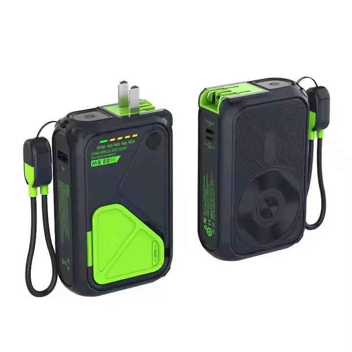 Power bank charger-4 in 1 Wireless Magnetic Power Bank With Plug Cable USB C Fast Charger Portable 20000mAh External Spare Battery Tidesmit