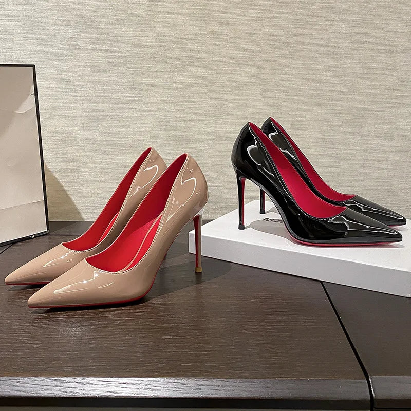 Wholesale Luxury Designer Women's Heels Red Bottom Thin Bridal Black High Heel Pumps Sandals Genuine Leather Upper Slip-On