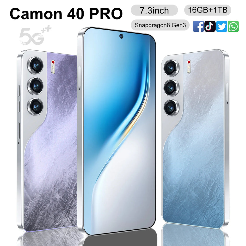 Camon 40 Pro Power 1TB smartphone showing front display and camera features in gallery view position 6