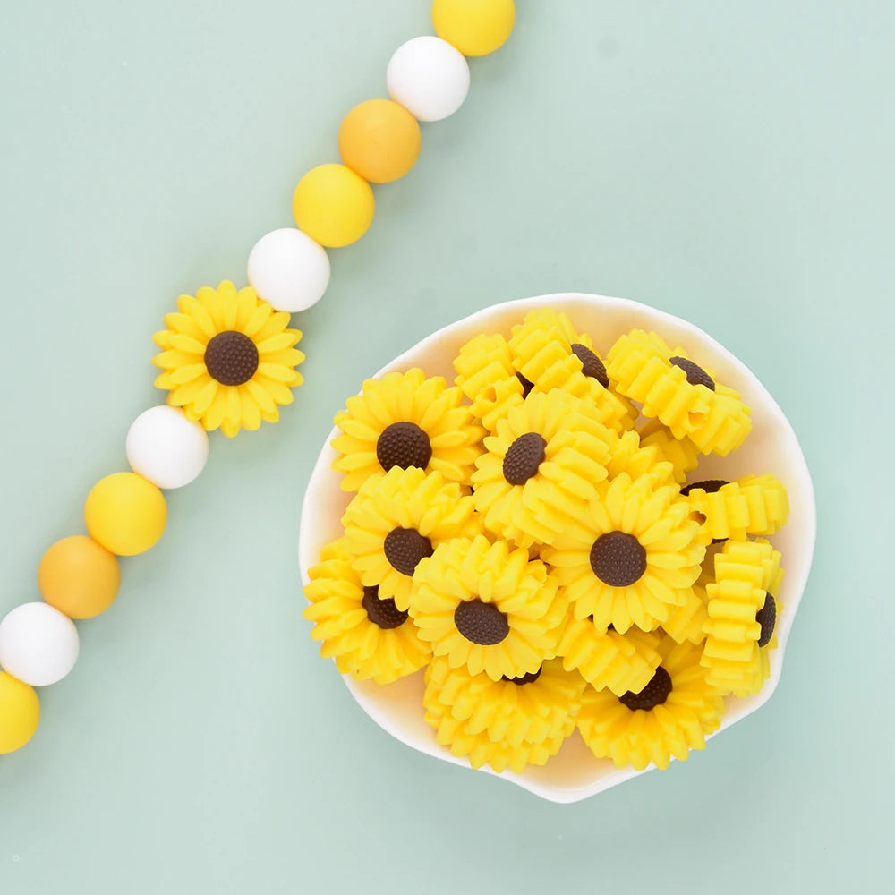 LOFCA 10pcs Sunflower Silicone Beads Daisy Flower Teether Baby Teething Toys Cartoon BPA Free Chew For Baby Necklace Accessories