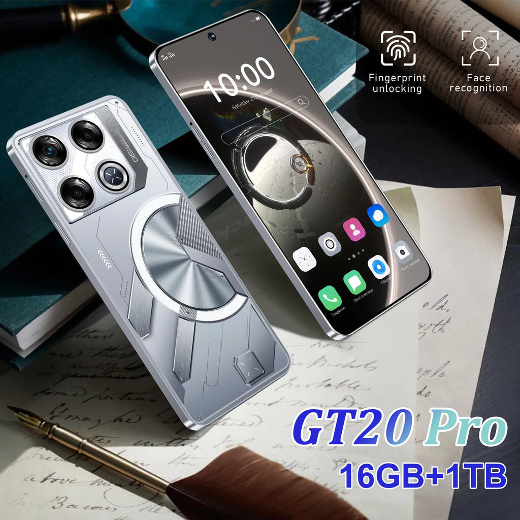 Tidesmit Gt20 Pro 7.3-inch 5G smartphone with 16GB RAM 1TB storage and dual camera system in a slim profile design.