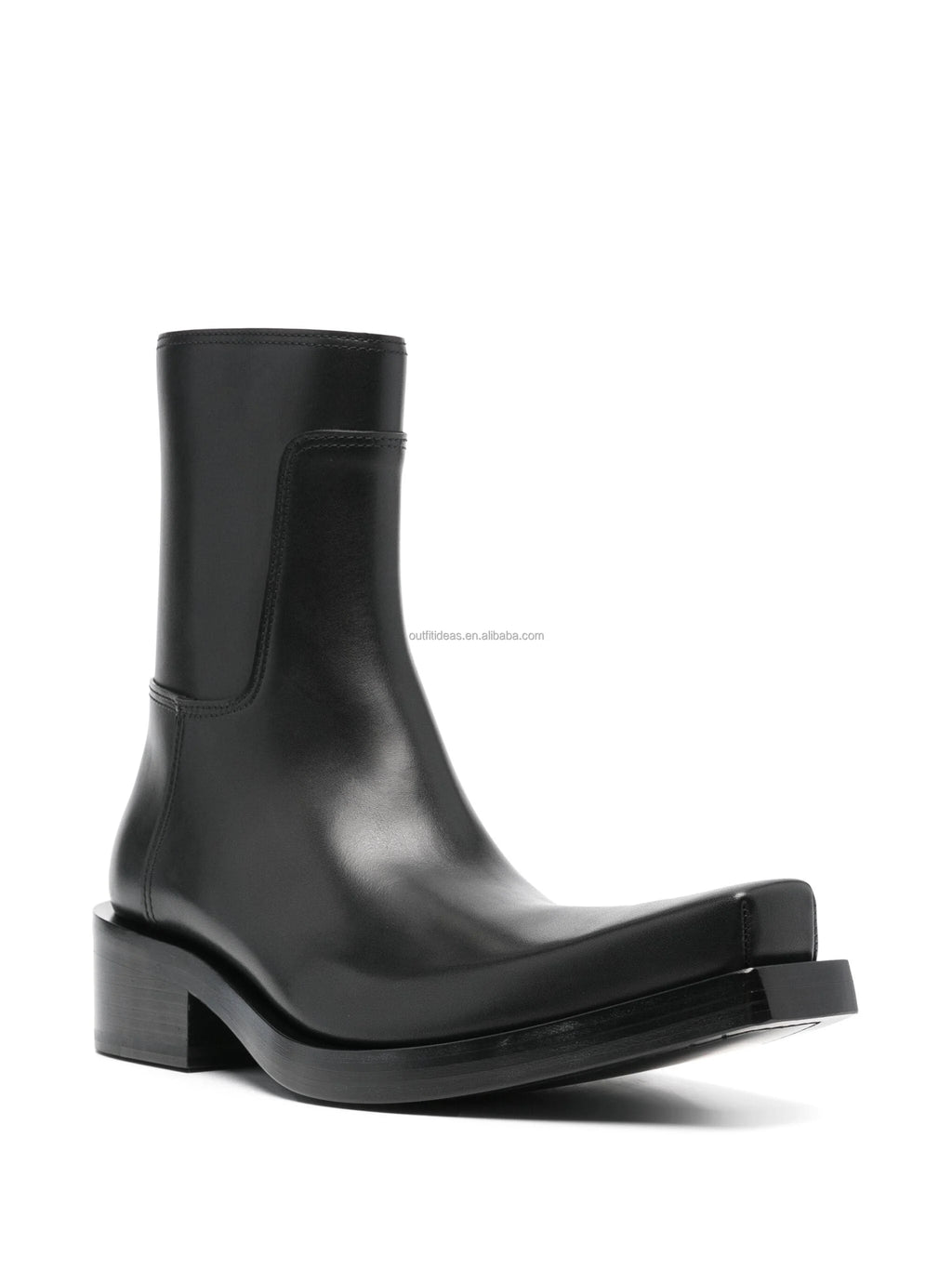Extra Square Toe Calfskin Chelsea Boots Chunky Low Block Heel Shoes Black Santiago Over-the-knee Leather Biker Boots for Men