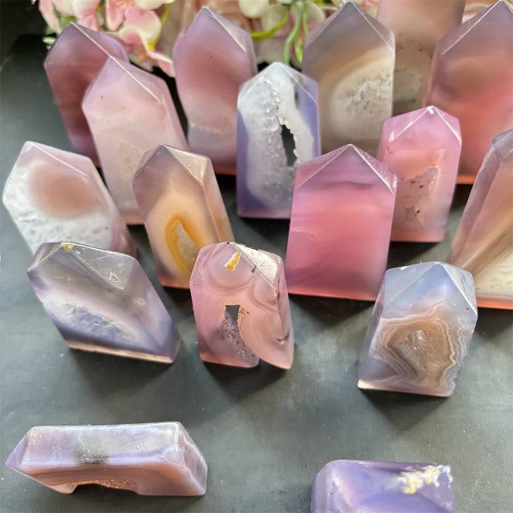 Wholesale Price Heat Treated Gorgeous Color Pink Agate Tower Crystal Points for Home Decoration