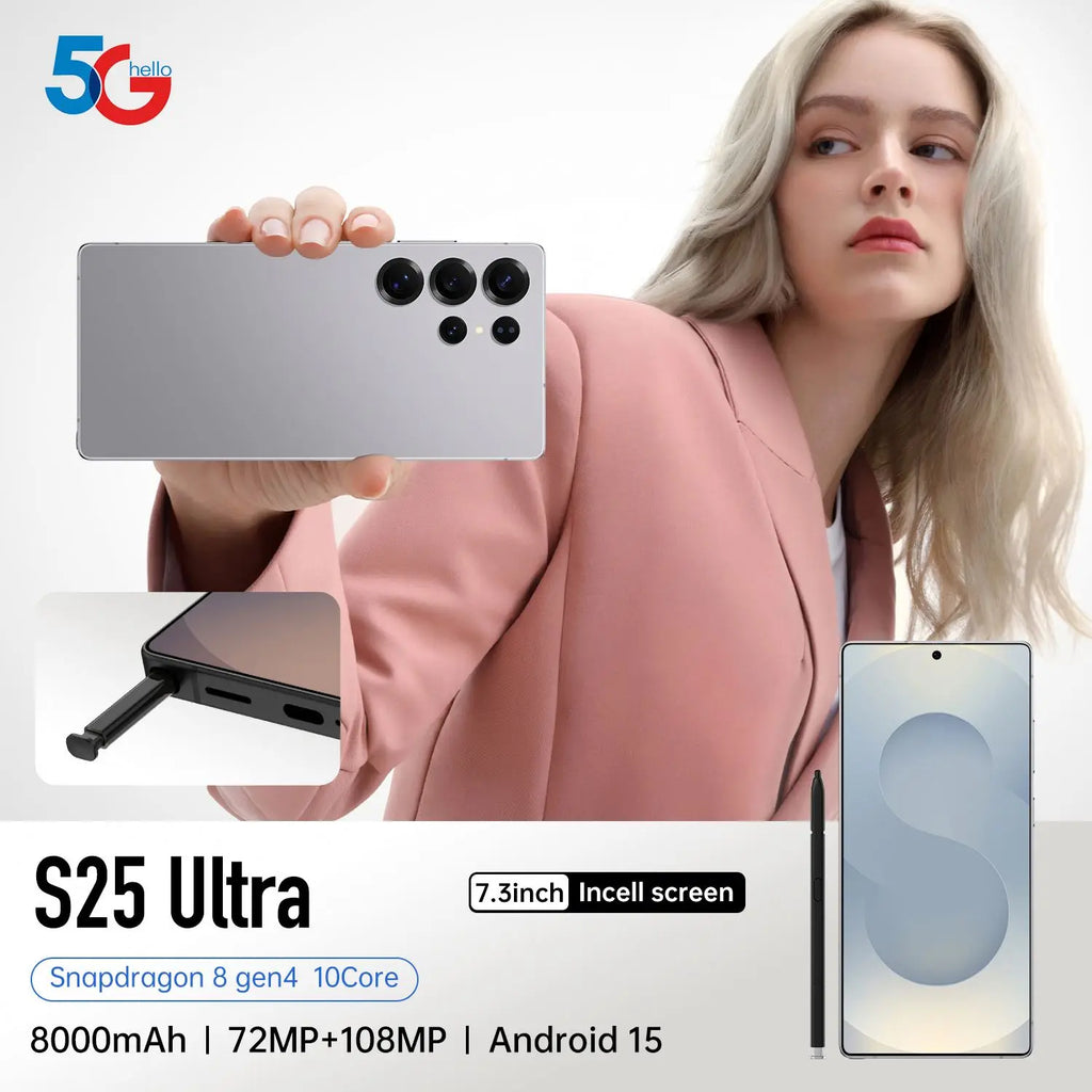 Tidesmit S25 Ultra 5G smartphone with 108MP camera and 4K LED display in sleek global edition design
