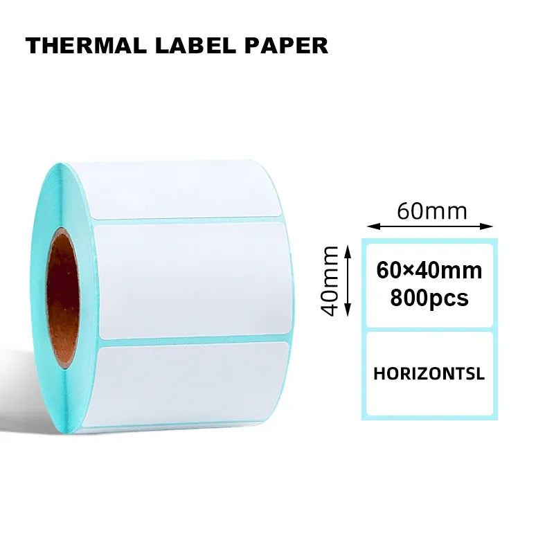 Thermal label paper roll, blank labels sized 60x40mm, 800 pcs