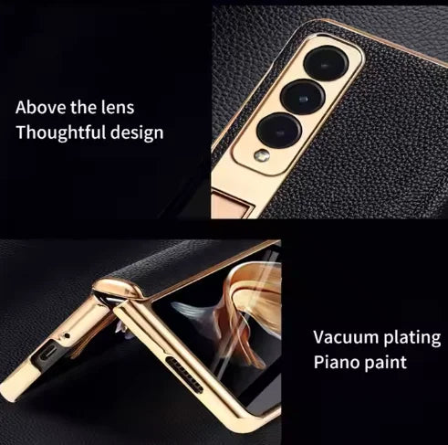 For Samsung Galaxy ZFold 6 Z Fold 5 Crocodile Genuine Leather Electroplated Hinge Full Protective Case Tempered Screen Protector Tidesmit