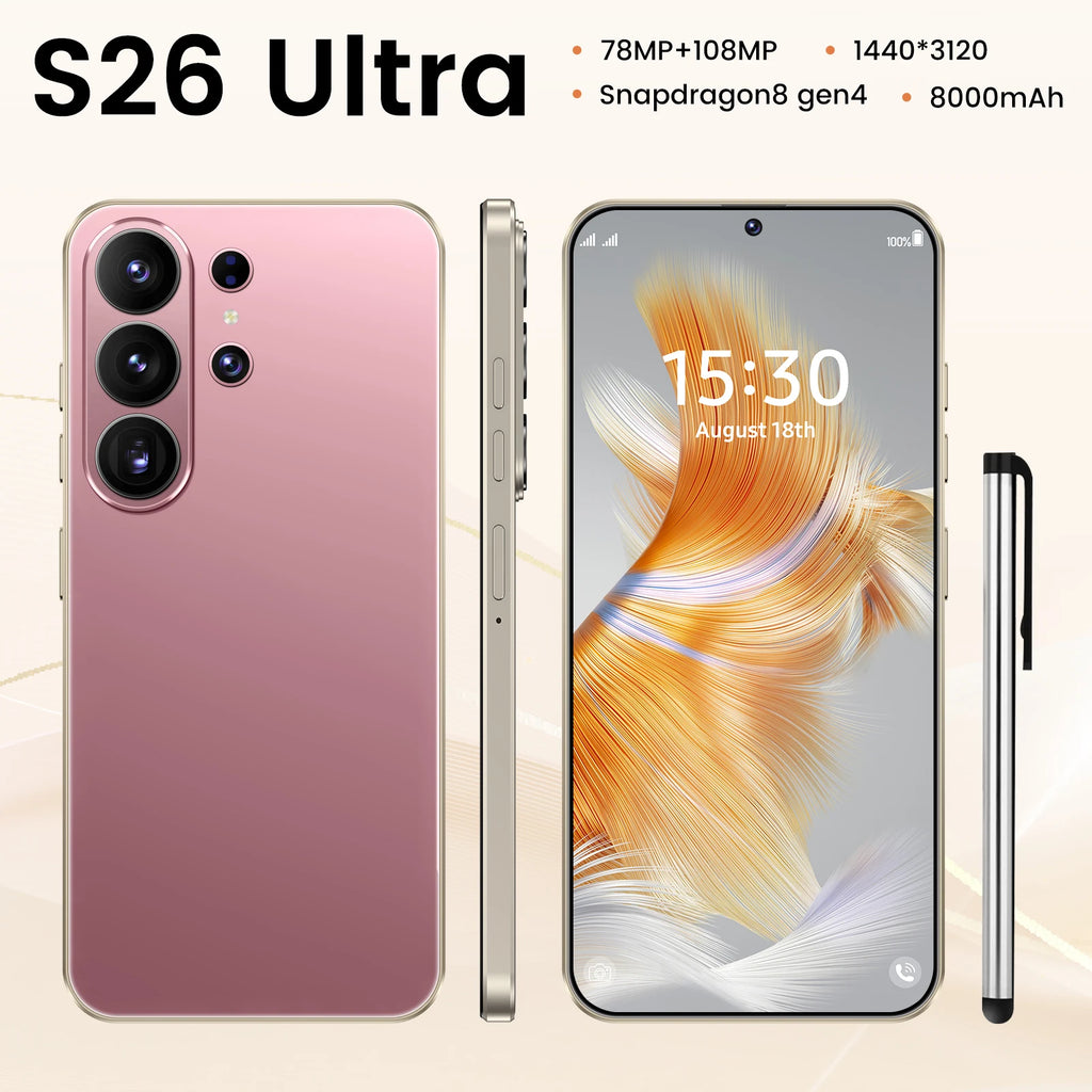 Original S26 Ultra smartphone featuring 16GB RAM 1TB storage 5G dual SIM and HD screen for global gaming performance
