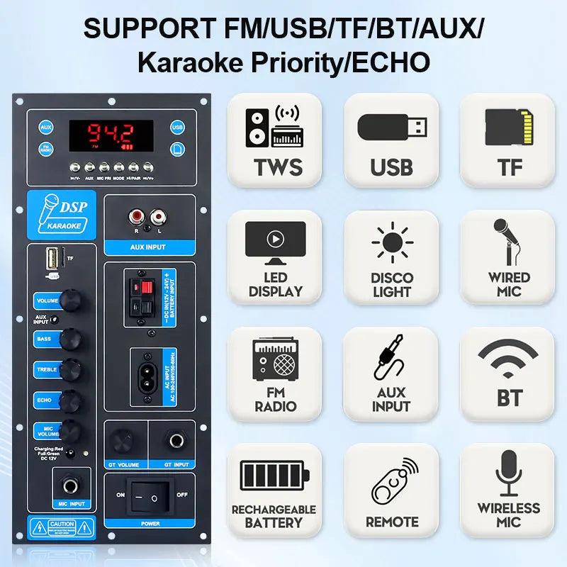 Bluetooth Speaker -VIRE High Power DSP Bluetooth Amplifier Board  8-18 Inch Trolley Speaker Outdoor Audio Amp Module 60W Mono Stereo Amp
