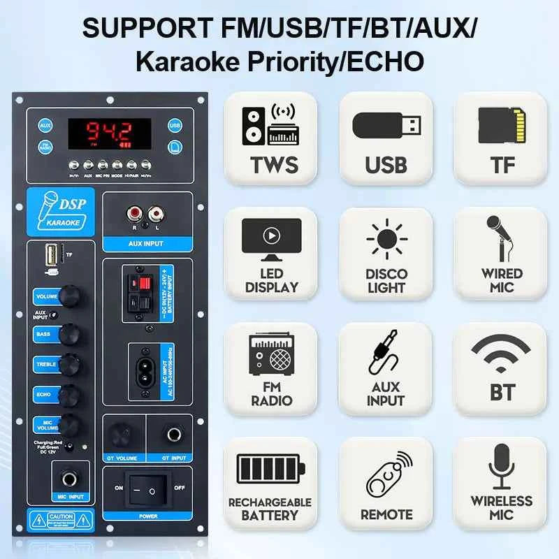 VIRE High Power DSP Bluetooth Amplifier Board 8-18 Inch Trolley Speaker Outdoor Audio Amp Module 60W Mono Stereo Amp My Store