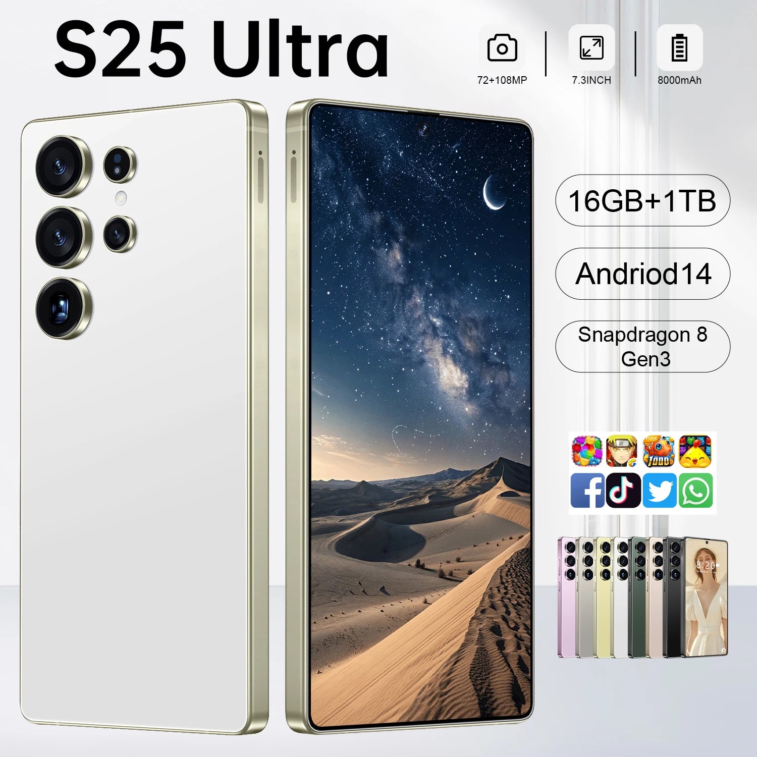 Android 16 5G Smartphone - 7.3 Inch AMOLED Display 16GB RAM 1TB Storage Tidesmit