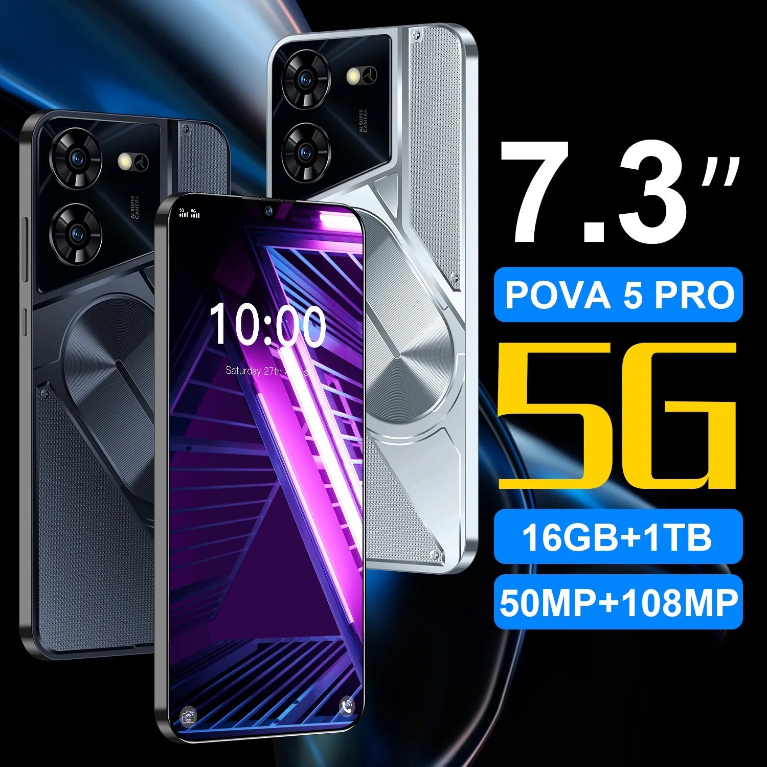 New 5g Smartphone Pova 5 Pro Cross-border Mobile Phones 7.3 Inch Incell Screen 2+16G Foreign Trade Smart Phone - Tidesmit