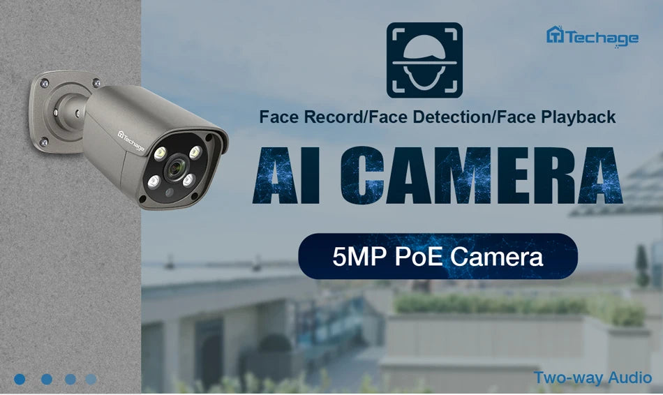 Techage UHD 4K 8MP 5MP Security POE Camera Smart AI Human Detect Outdoor Two-way Audio IP Camera CCTV Surveillance Color Night