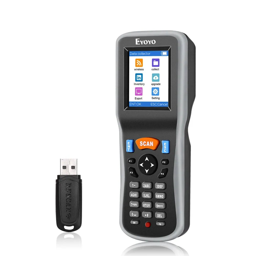 Eyoyo 1D wireless barcode scanner with USB receiver dongle, handheld inventory collector