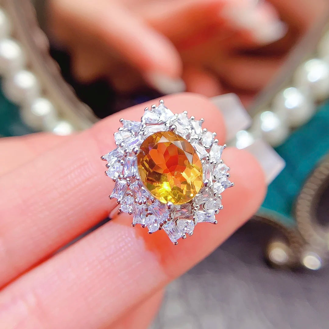 New Design 925 Sterling Silver 18k White Gold Plated Natural Citrine Luxury Women Gemstone Fine Jewelry Set Wedding Party CMA