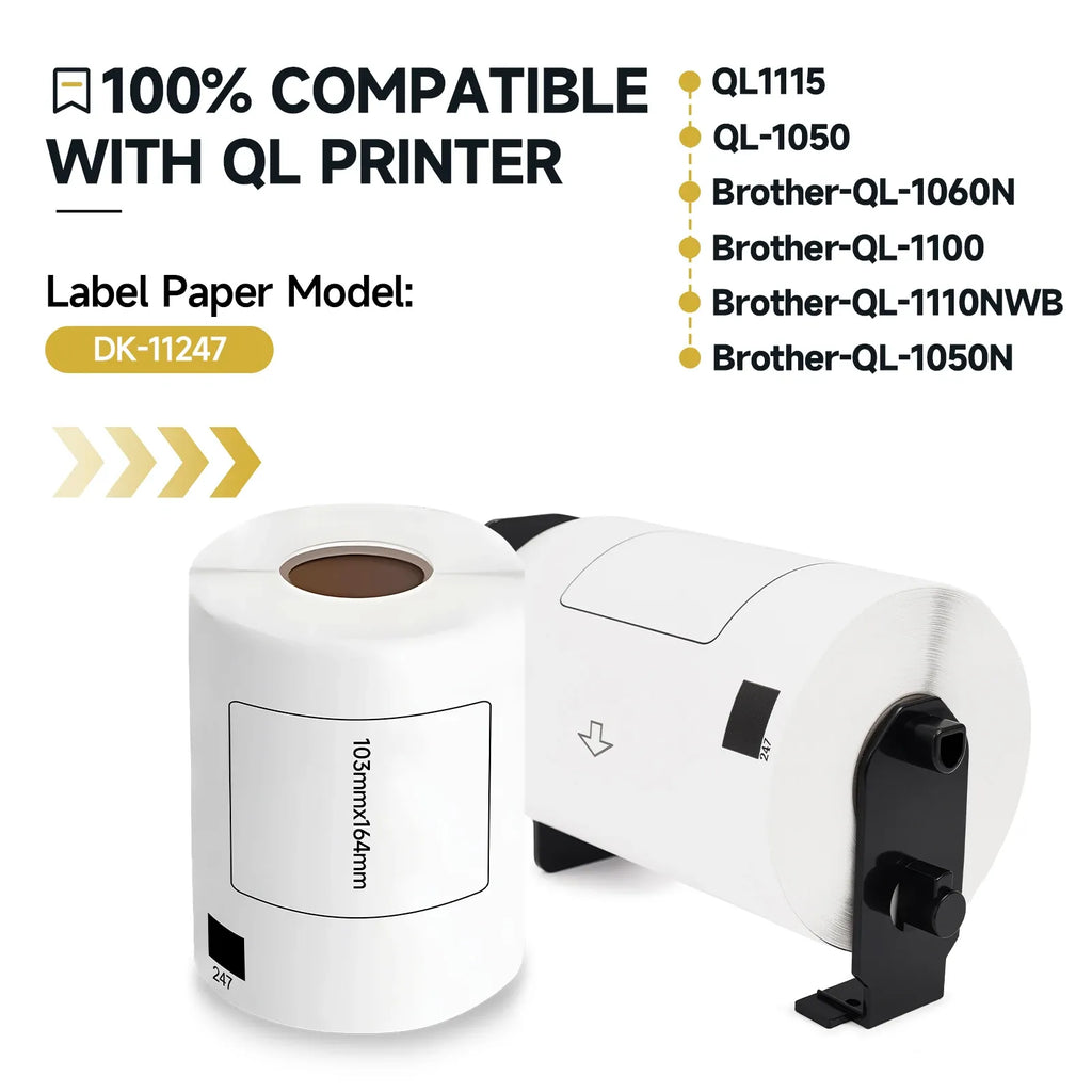 White label paper roll for thermal printer with DK-style cartridge and dispensing head