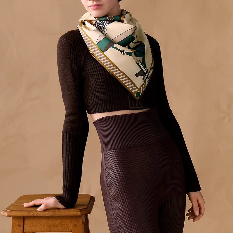 Luxurious 90*90cm Square Digital Abstract Art Animal Printed Silk Scarf Gift Specially Designed for Elegant Individuals
