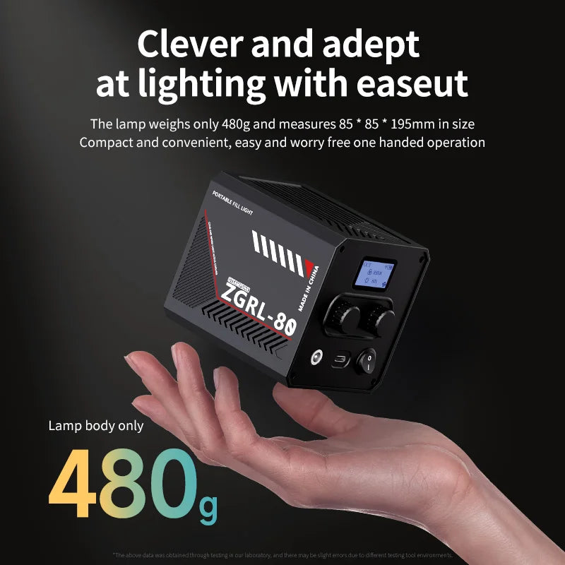 Video Camera Lights 60W Cob Led 2800K 6500K 16500Lux 480G Portable 8Fx Modes Handheld Fill Lamp for Outdoor Live Vlog Tidesmit